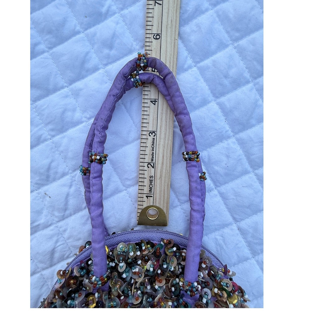 Kitschy Artsty Purple Beaded Sequin Mini Handbag Multi Color Embellished Purse - Picture 12 of 16